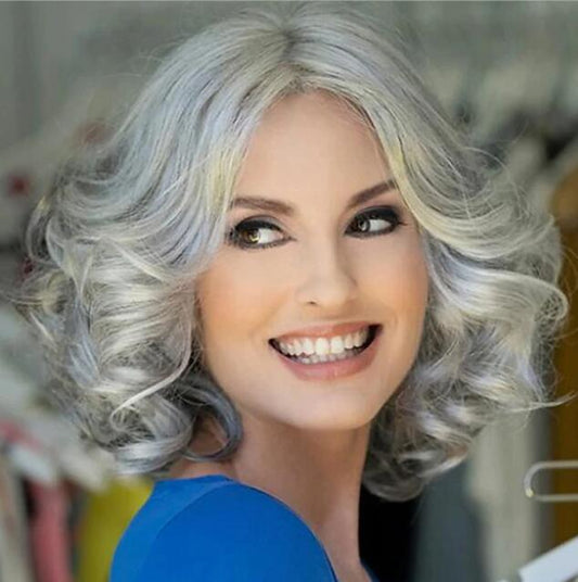 Gray Wigs for Women Silver Grey Short Curly Wigs Bob Curly Wig